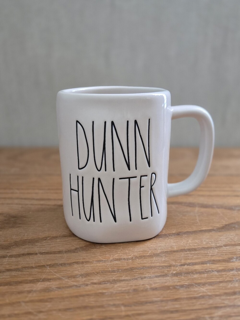 Rae Dunn White Mug with Black "DUNN HUNTER" Lettering